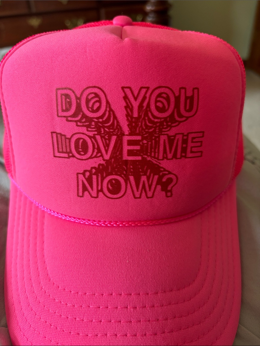 Harry Styles Merch MSG. Hot Pink Graphic Trucker Hat - 'Do You Love Me Now?